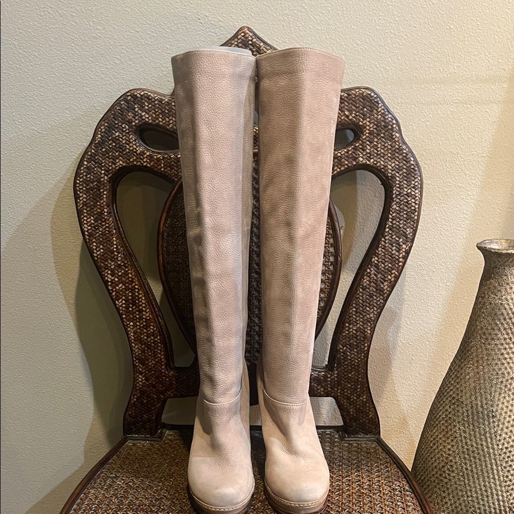 Over-the-Knee Suede Boots in Light Taupe
